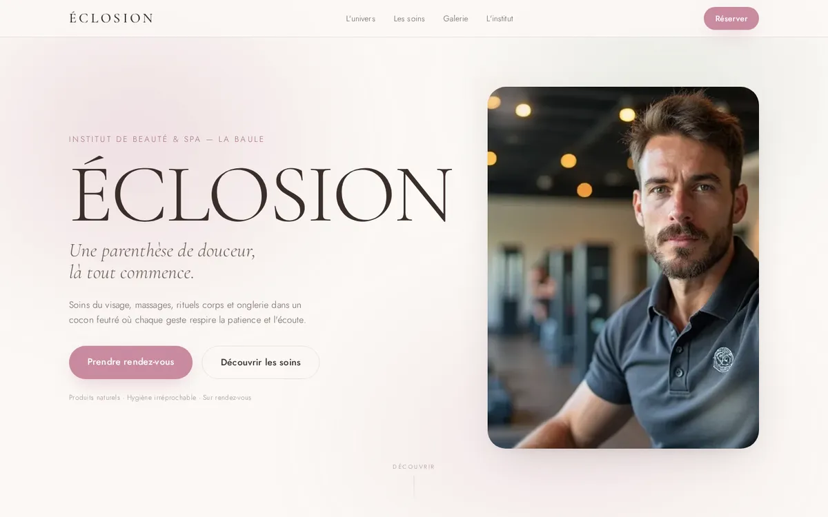 Aperçu du site ÉCLOSION — Minimal lumineux (pastel)