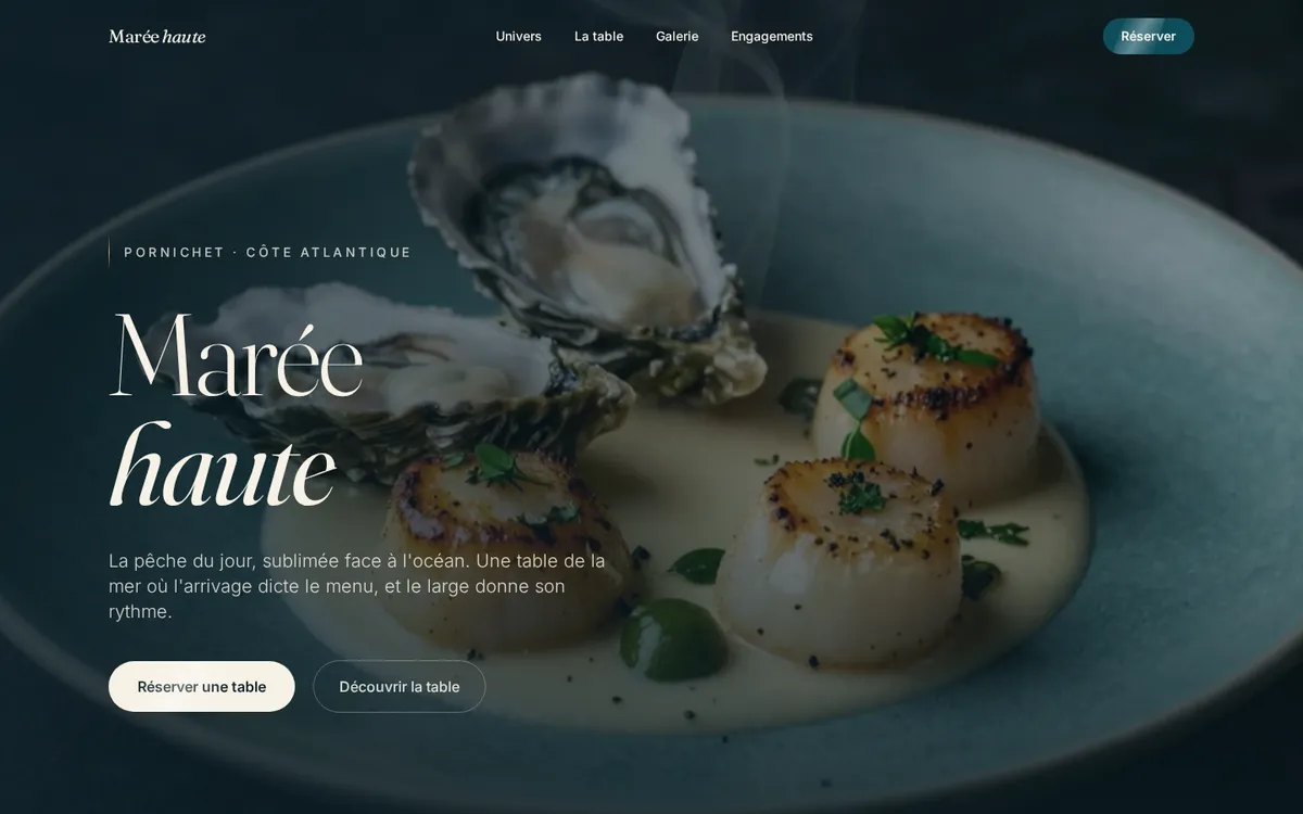 Aperçu du site MARÉE HAUTE — Éditorial chaleureux